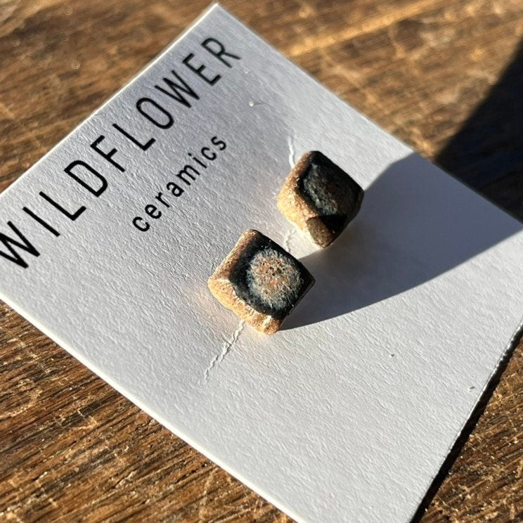 Ceramic Stud Earrings - Black Matte/bare clay - Handmade Jewelry Pottery