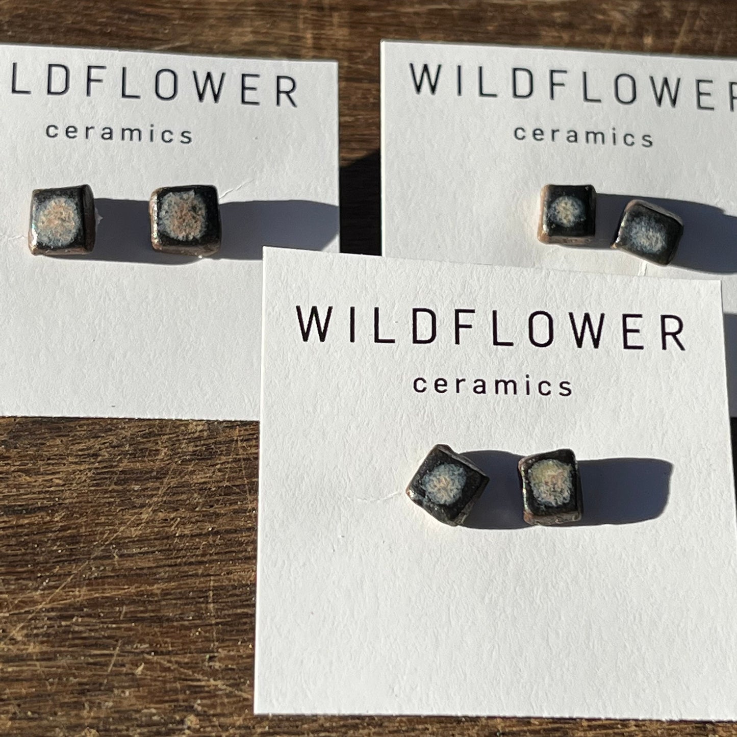 Ceramic Stud Earrings - Black Matte/bare clay - Handmade Jewelry Pottery