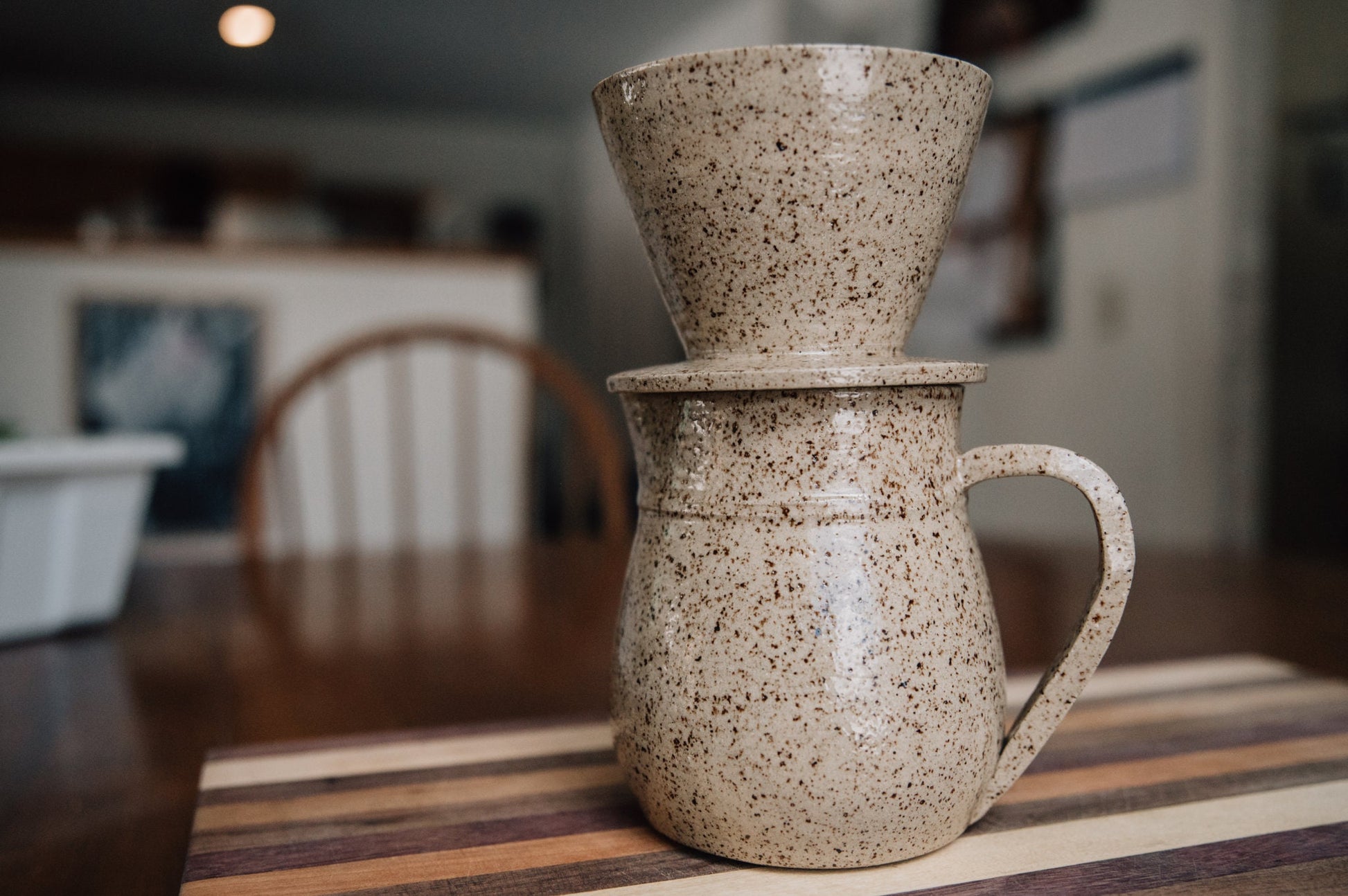 Pour Over Coffee Set in White Glaze, Ceramic Pour Over Pitcher & Tumblers,  Ceramic Driper Coffee Maker Set, White Stoneware Coffee Brewer 