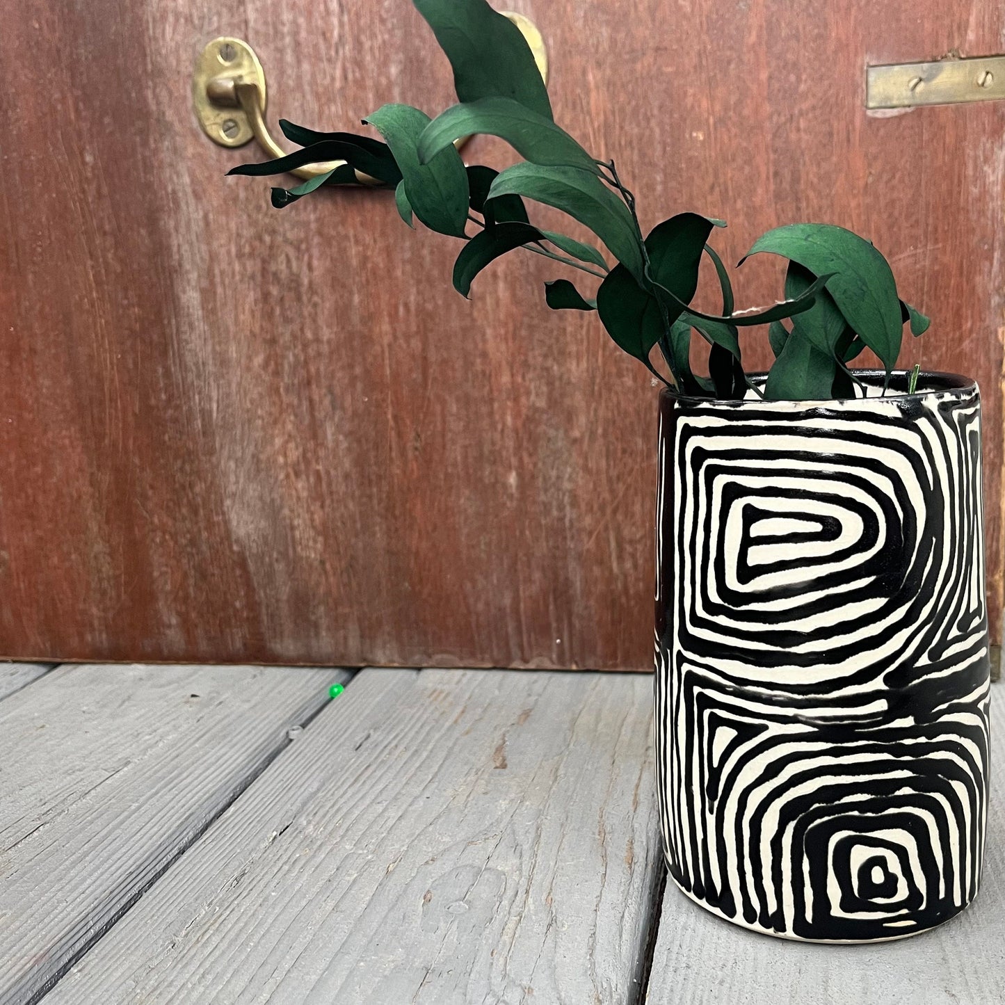 Ceramic Vase White with Custom Black Design  | Mother’s Day gift for flowers