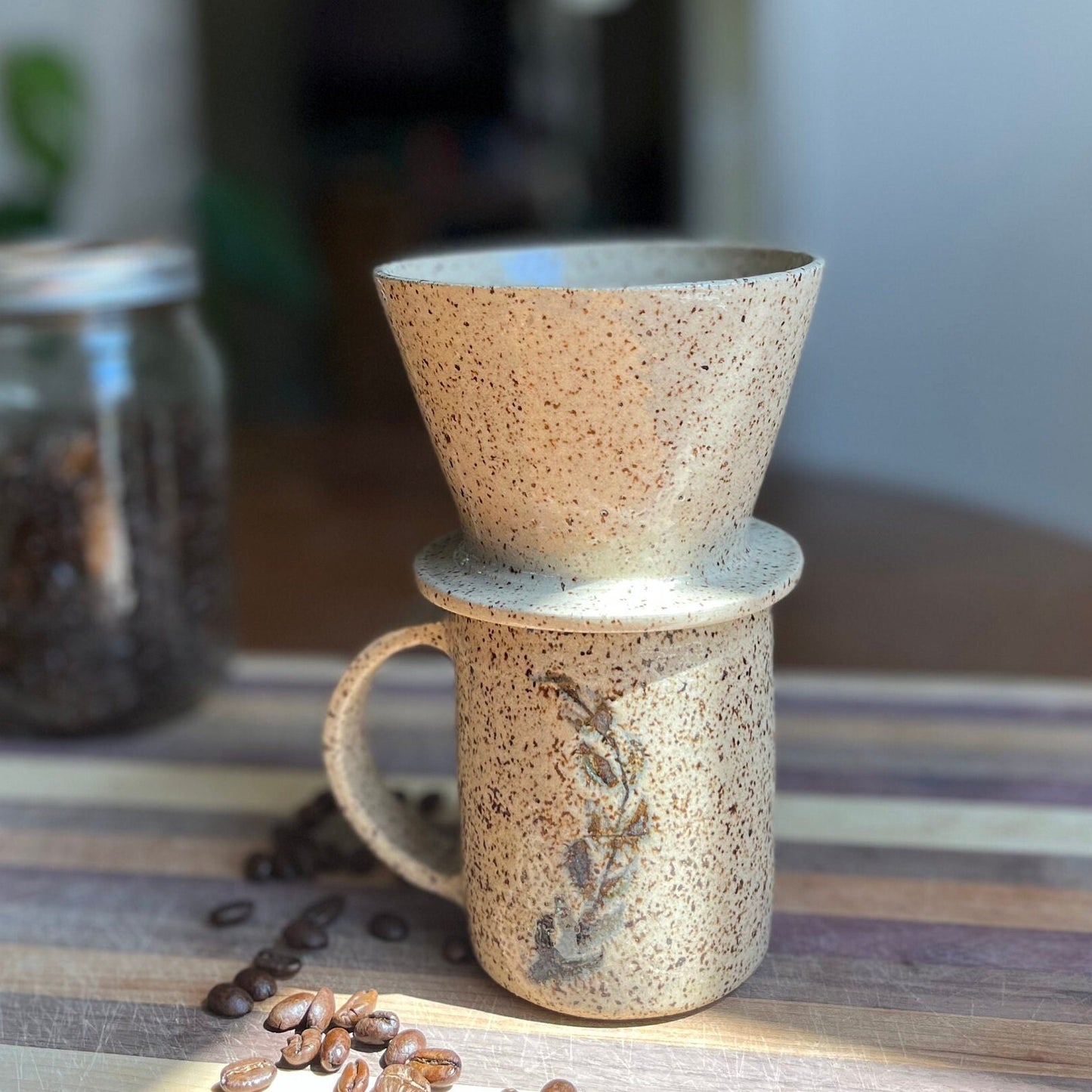 Pour Over Coffee Set, Hand Thrown Ceramic Pottery, Dripper, Jug